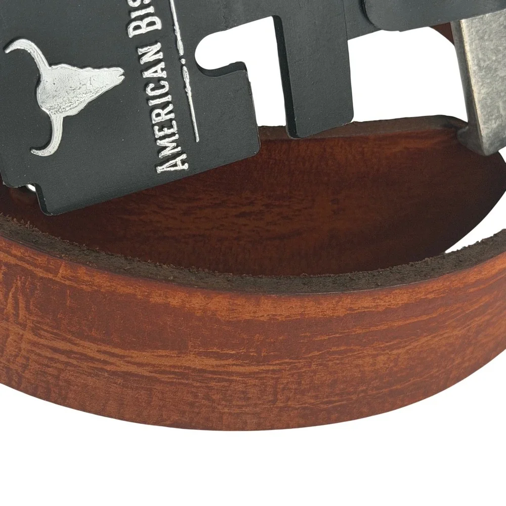 American Bison Cognac Leather Belt Rugged Americana Western Heritage Size 32‎